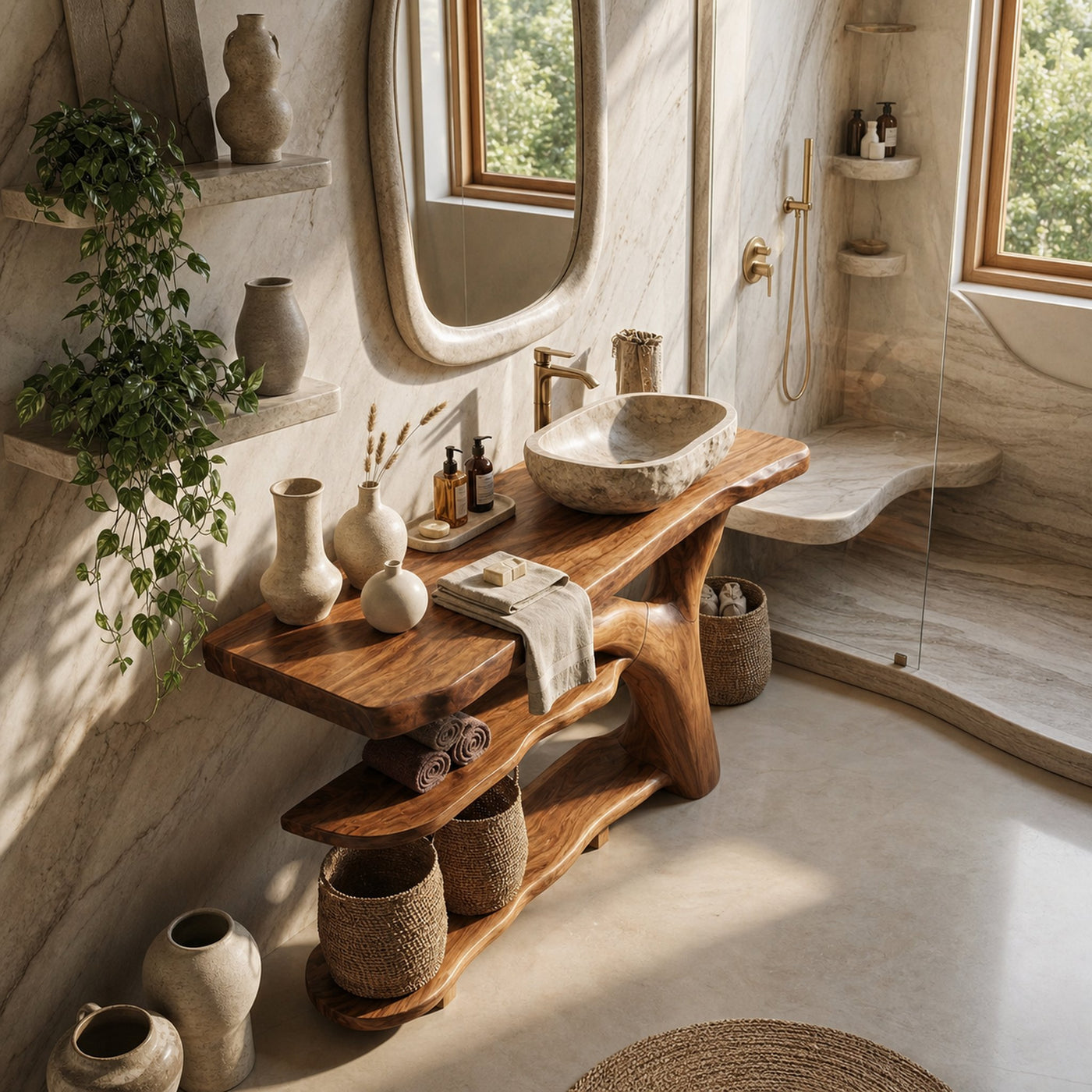 Mid Century Live Edge Bathroom Vanity Handmade Wood For Luxury Bath - product view 3