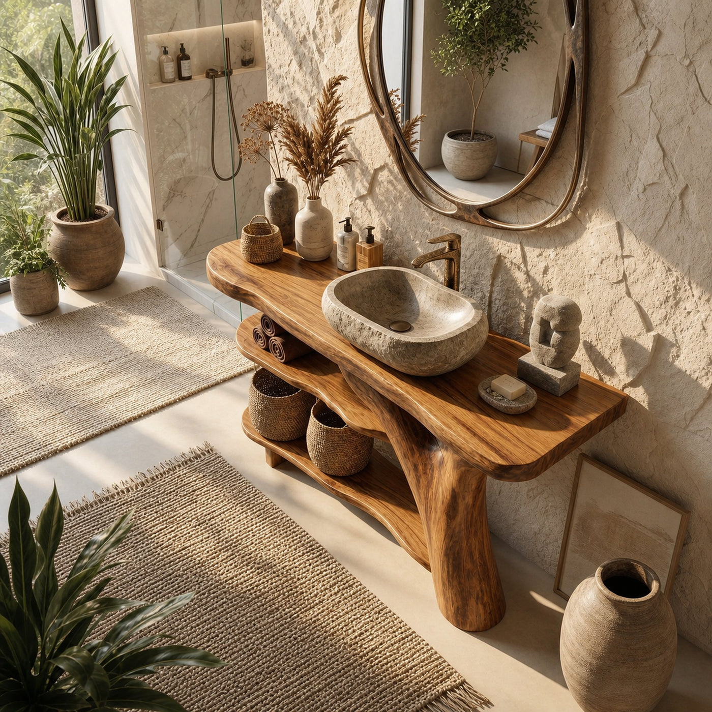 Mid Century Live Edge Bathroom Vanity Handmade Wood For Luxury Bath - product view 4
