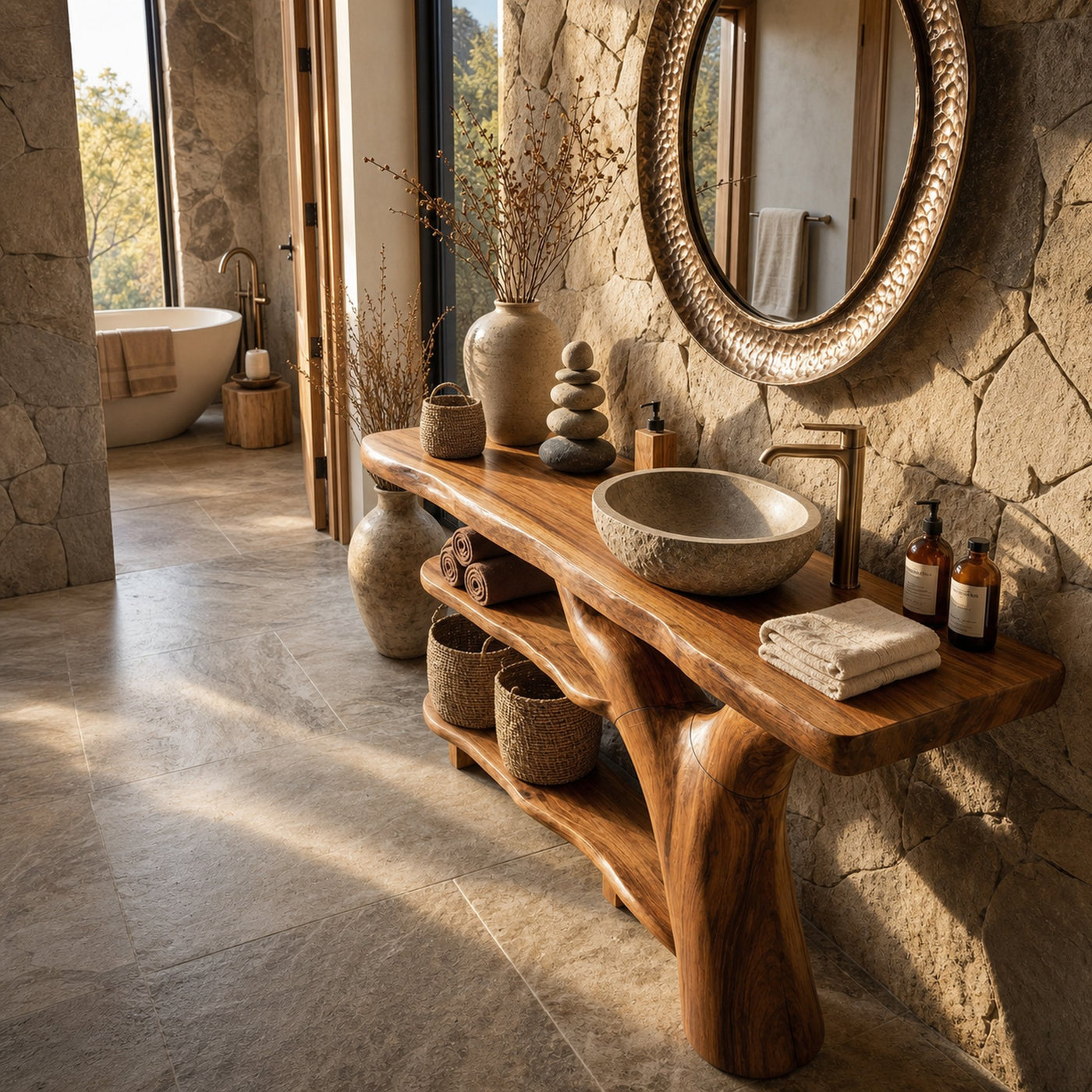 Mid Century Live Edge Bathroom Vanity Handmade Wood For Luxury Bath - product view 5