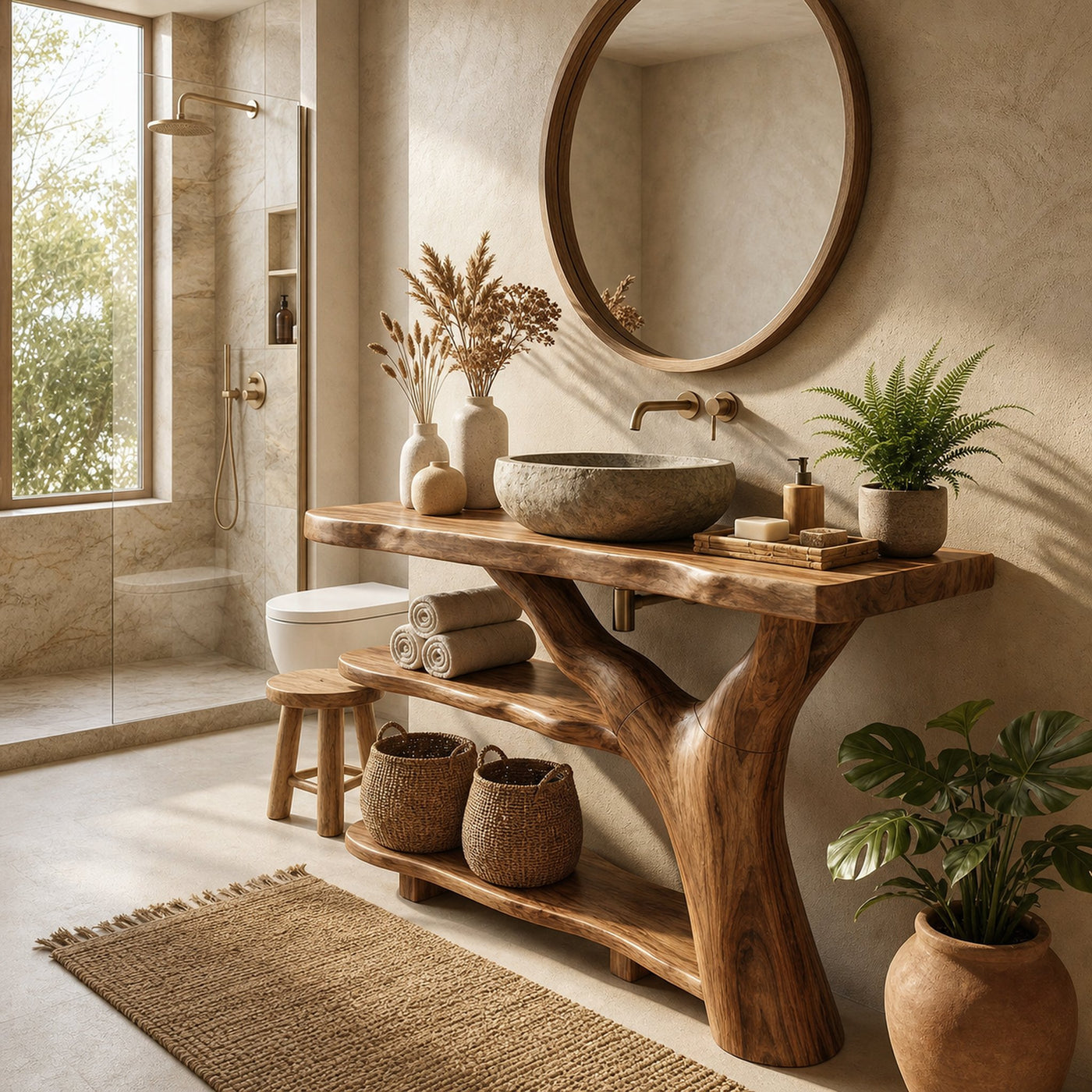 Mid Century Live Edge Bathroom Vanity Handmade Wood For Luxury Bath - product view 6