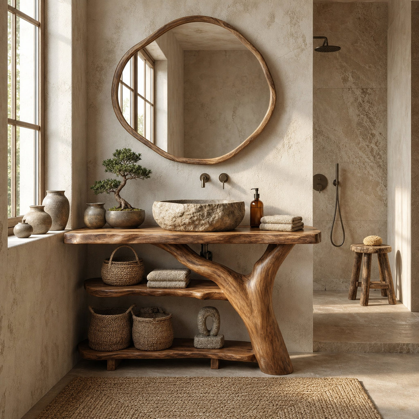 Mid Century Live Edge Bathroom Vanity Handmade Wood For Luxury Bath - product view 7