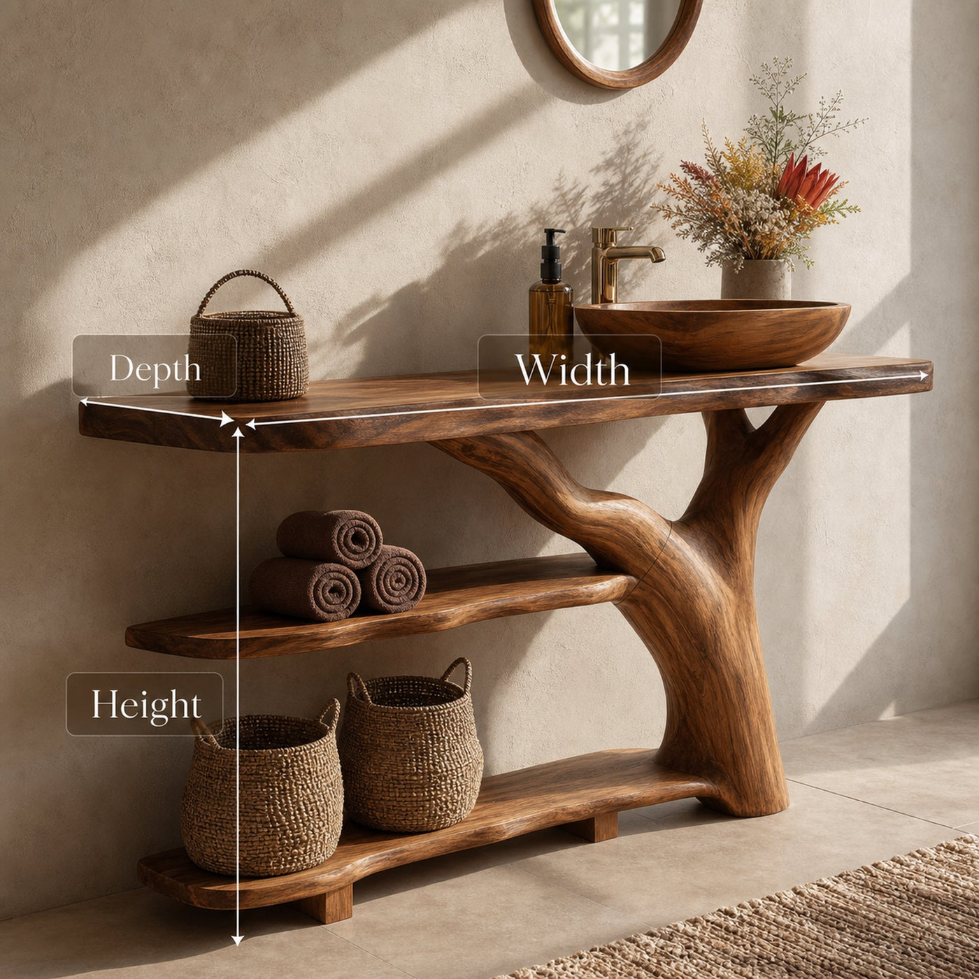 Mid Century Live Edge Bathroom Vanity Handmade Wood For Luxury Bath - product view 8