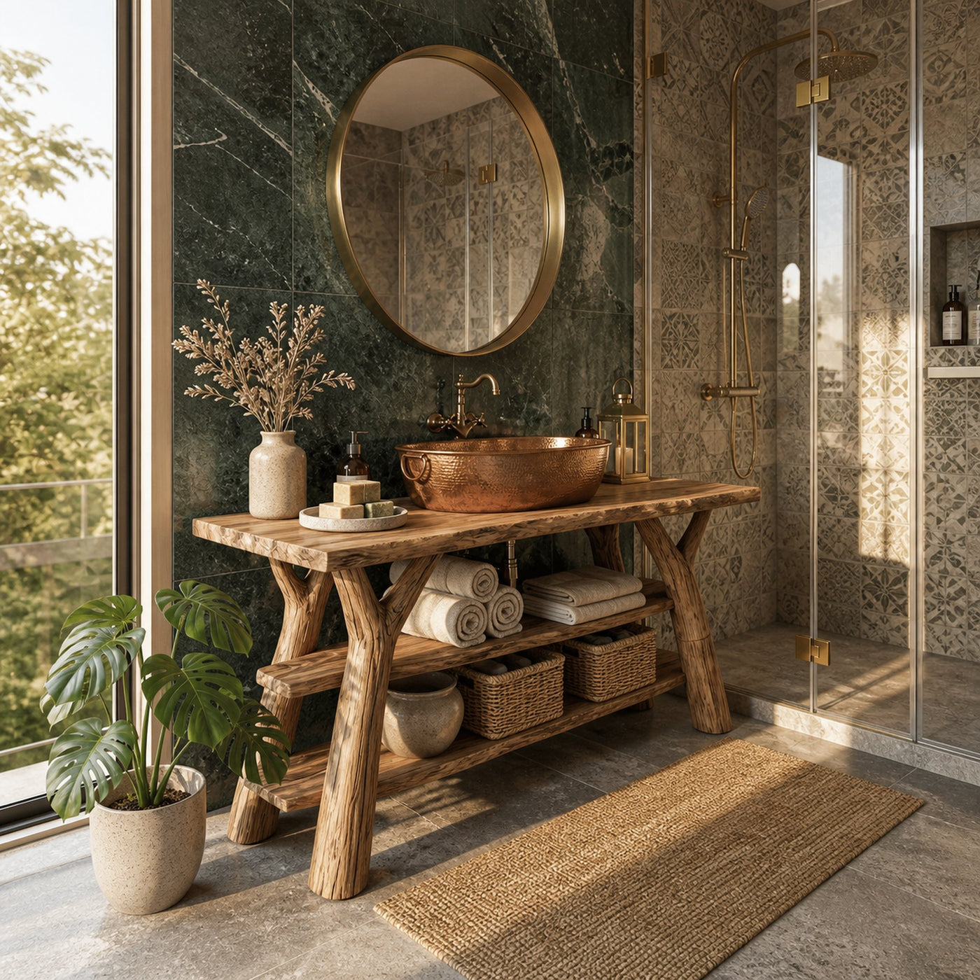 Mid Century Live Edge Bathroom Vanity Natural Solid Wood For Spa Bathroom - product view 2