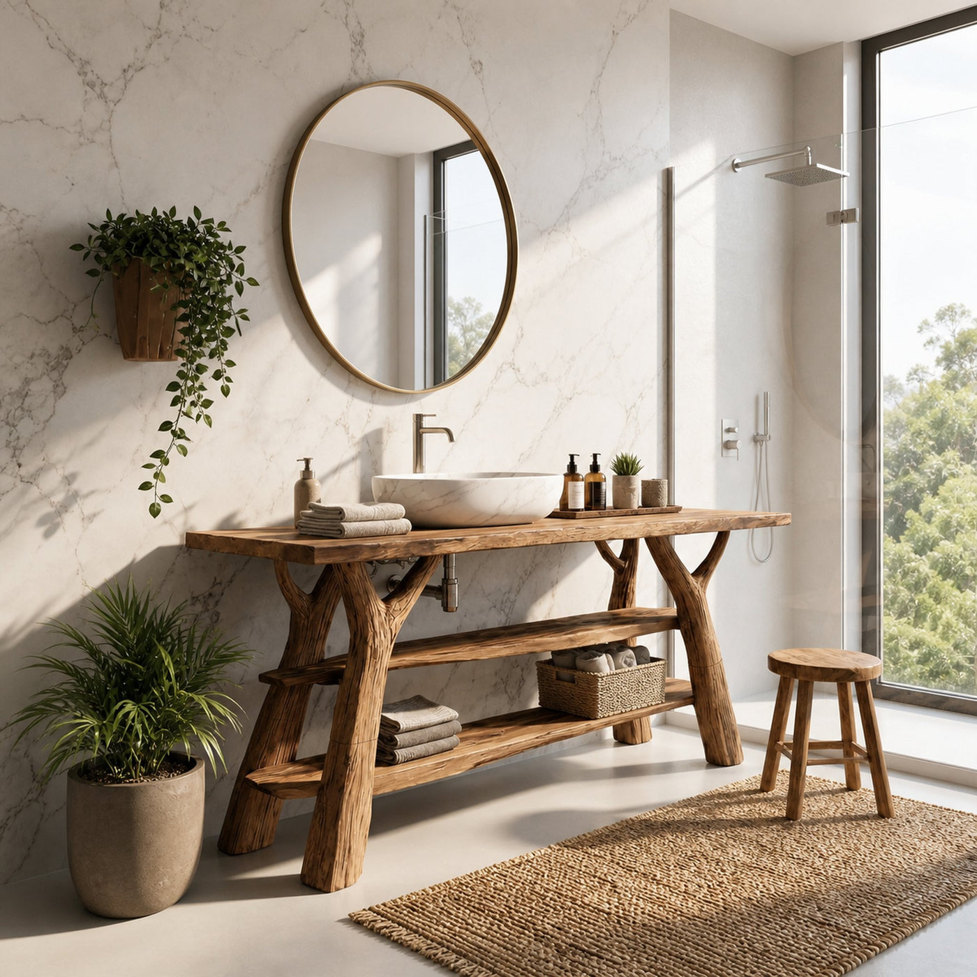 Mid Century Live Edge Bathroom Vanity Natural Solid Wood For Spa Bathroom - product view 3