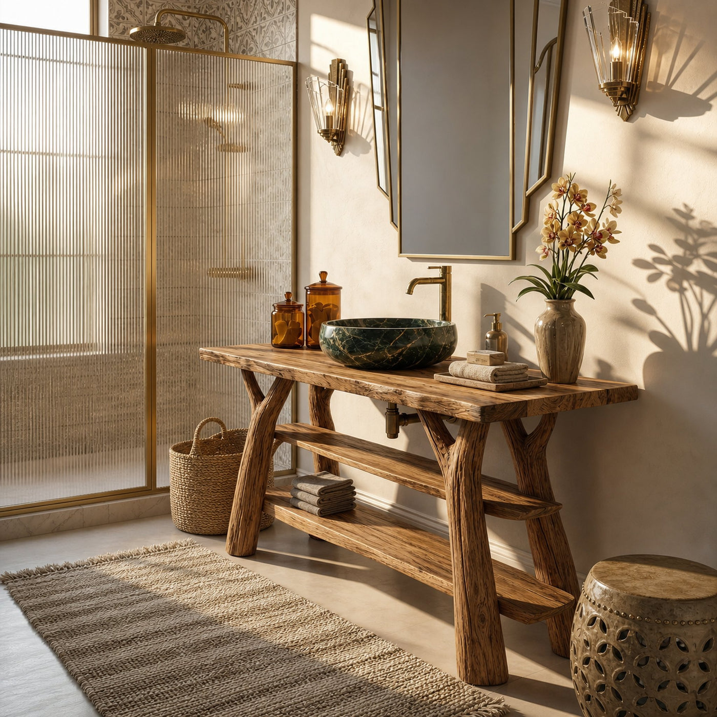 Mid Century Live Edge Bathroom Vanity Natural Solid Wood For Spa Bathroom - product view 4