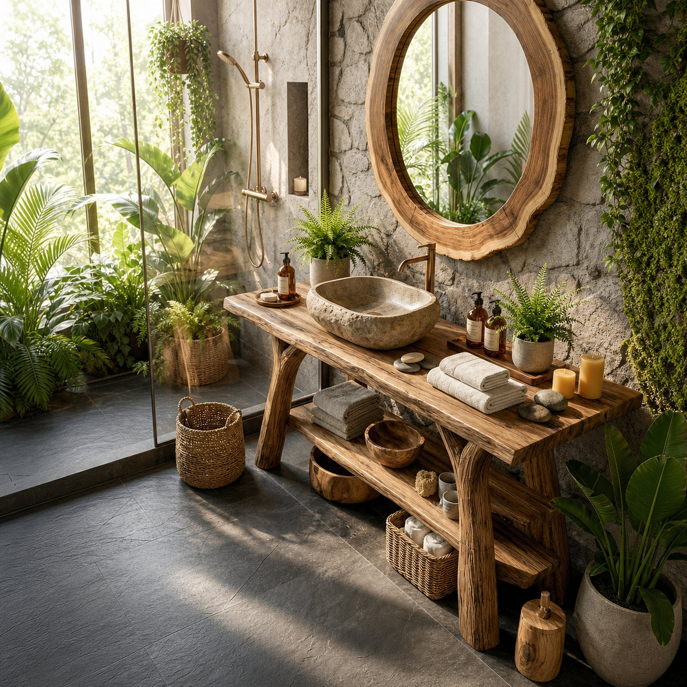 Mid Century Live Edge Bathroom Vanity Natural Solid Wood For Spa Bathroom - product view 5