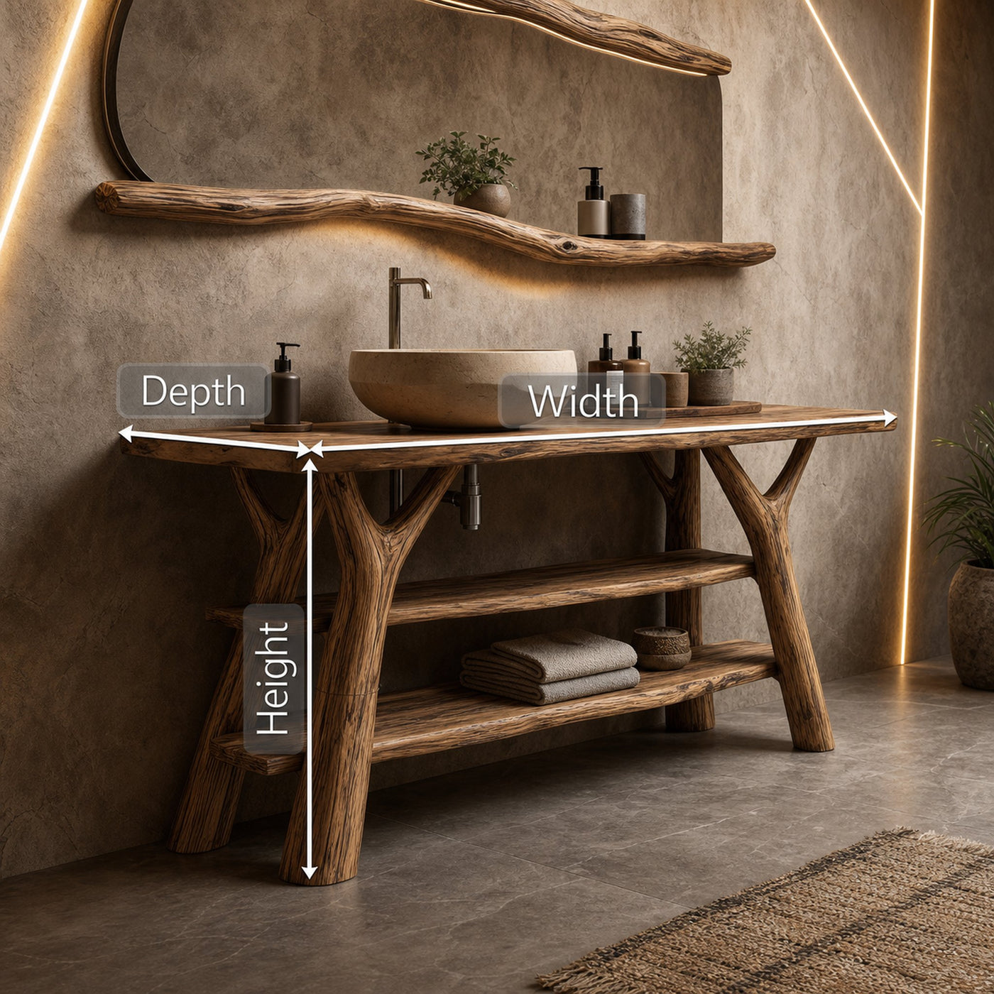 Mid Century Live Edge Bathroom Vanity Natural Solid Wood For Spa Bathroom - product view 7