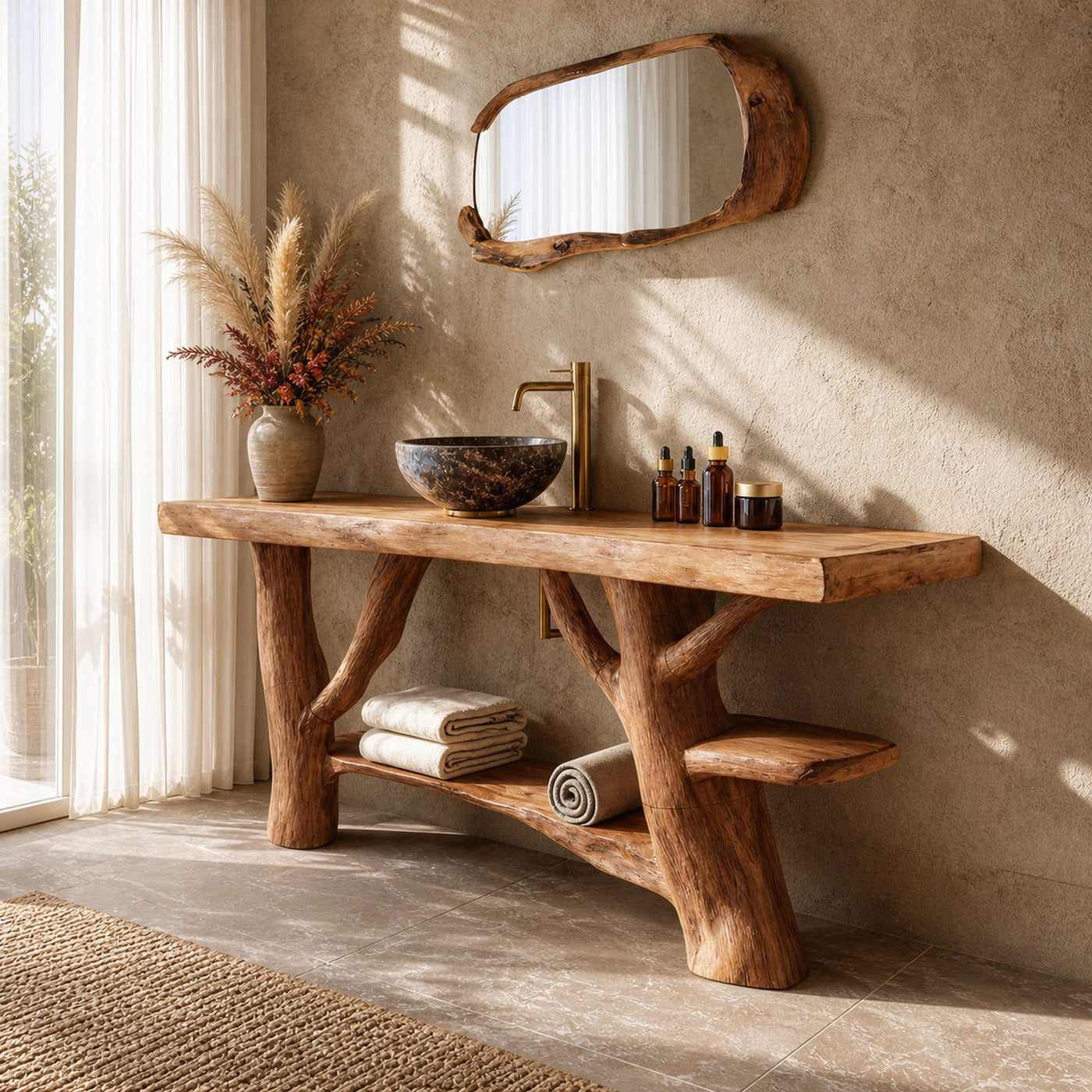 Mid Century Live Edge Bathroom Vanity Natural Wood For Home Bathroom