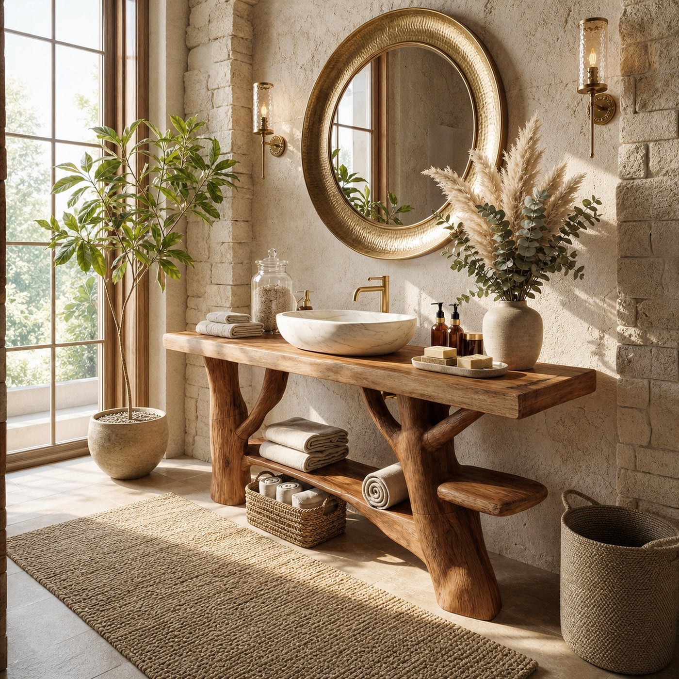 Mid Century Live Edge Bathroom Vanity Natural Wood For Home Bathroom - product view 3