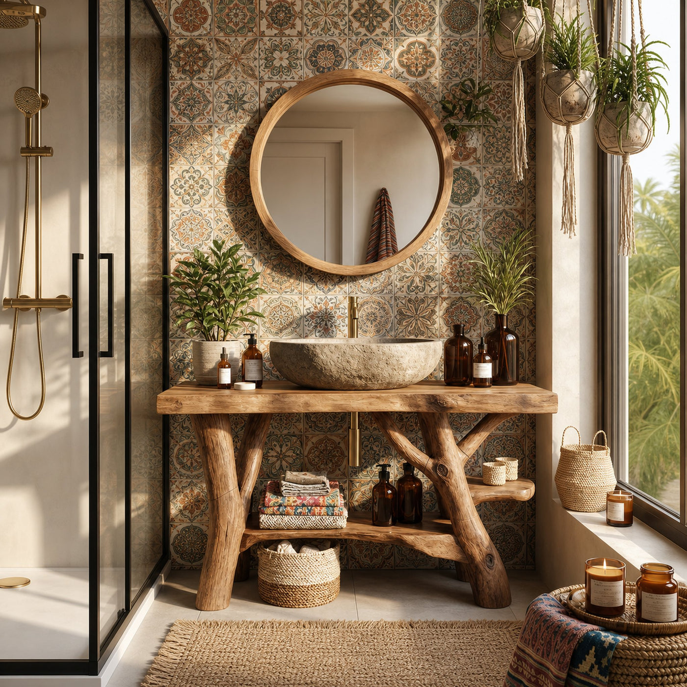 Mid Century Live Edge Bathroom Vanity Natural Wood For Home Bathroom - product view 5