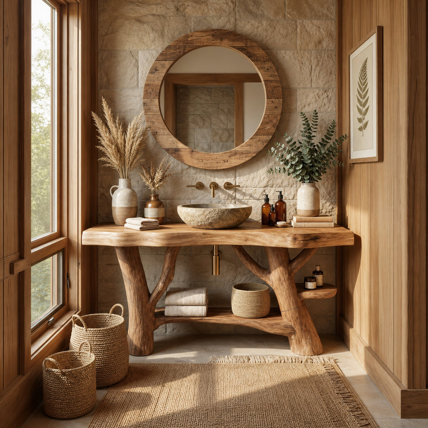 Mid Century Live Edge Bathroom Vanity Natural Wood For Home Bathroom - product view 6