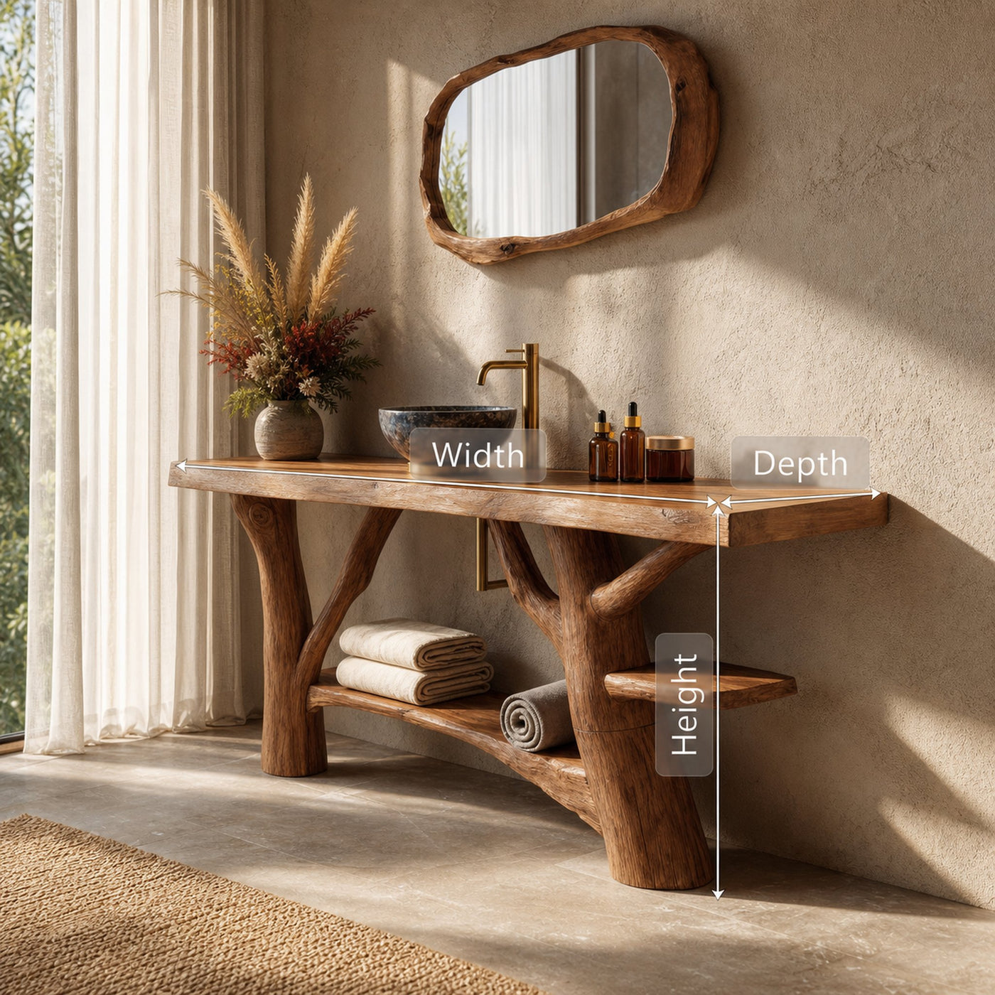Mid Century Live Edge Bathroom Vanity Natural Wood For Home Bathroom - product view 7