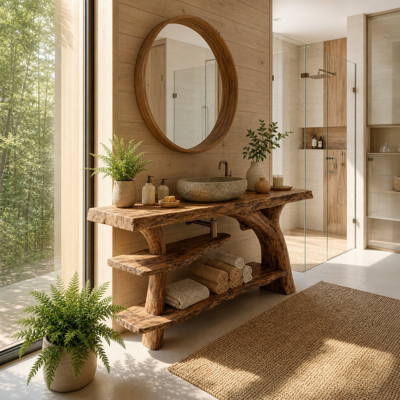 Mid Century Live Edge Bathroom Vanity Organic Wood For Luxury Spa Bath - product view 2