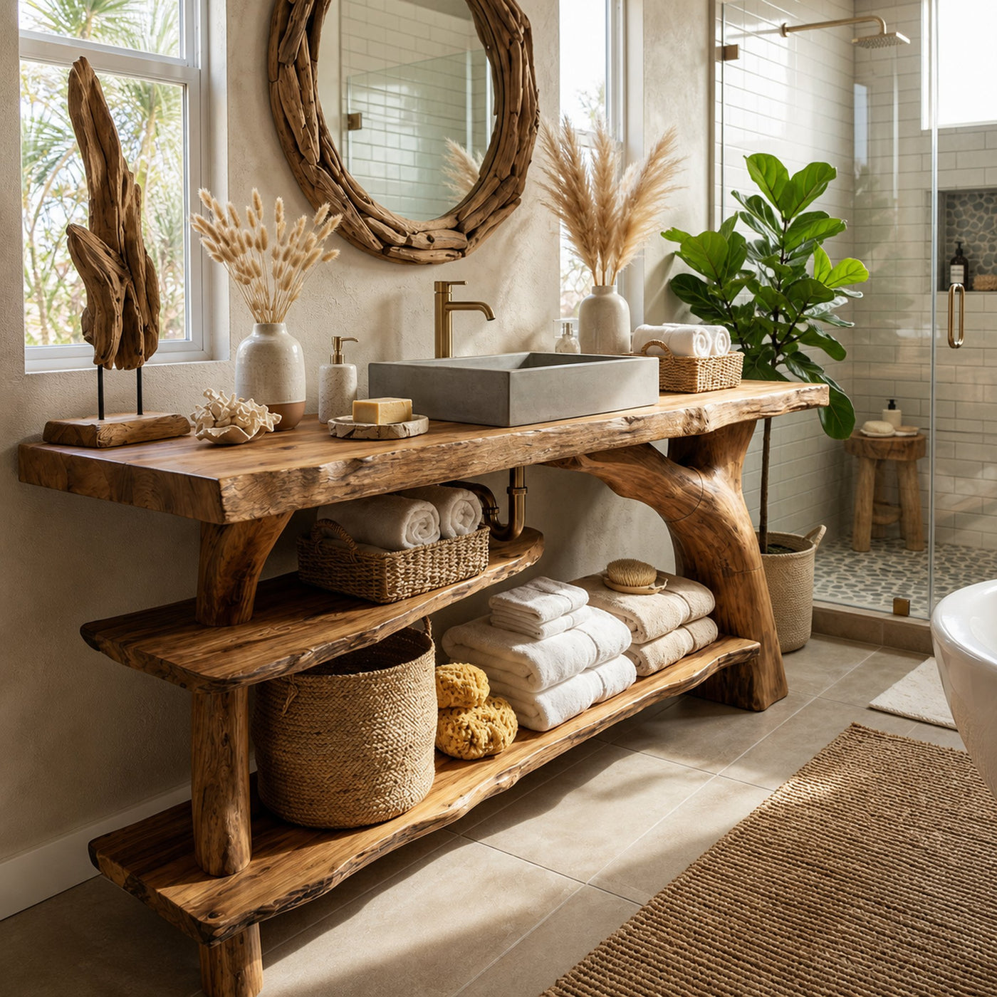Mid Century Live Edge Bathroom Vanity Organic Wood For Luxury Spa Bath - product view 3