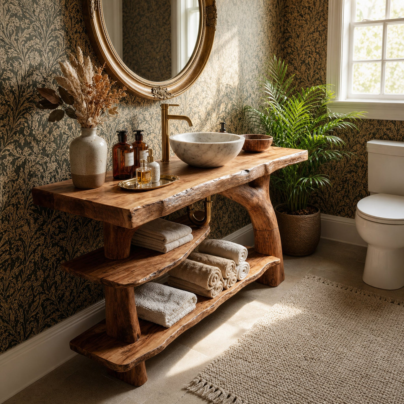 Mid Century Live Edge Bathroom Vanity Organic Wood For Luxury Spa Bath - product view 4