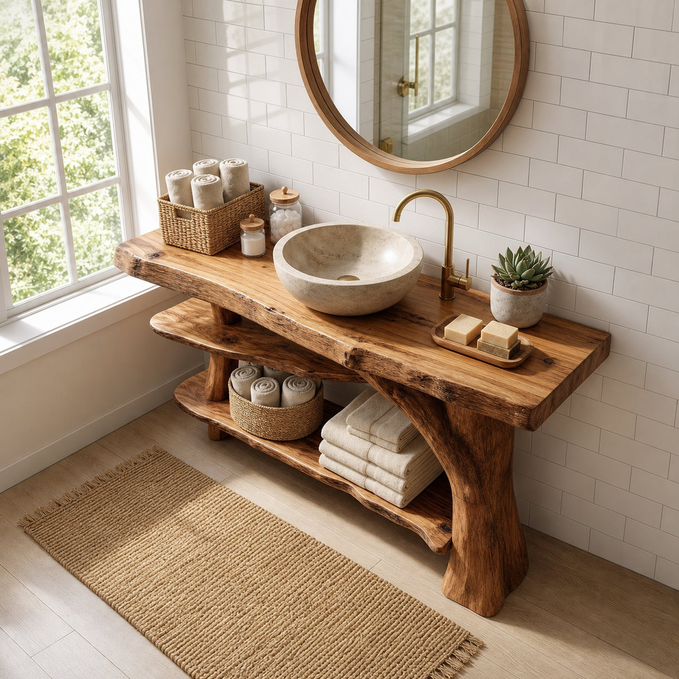 Mid Century Live Edge Bathroom Vanity Organic Wood For Luxury Spa Bath - product view 5