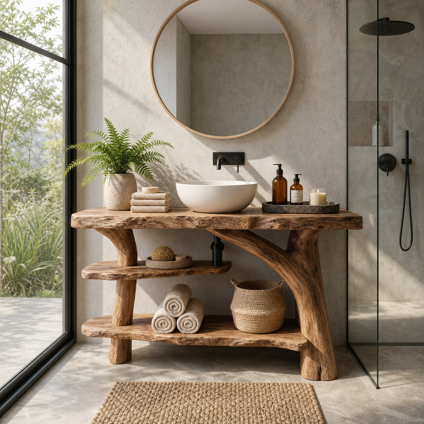 Mid Century Live Edge Bathroom Vanity Organic Wood For Luxury Spa Bath - product view 6