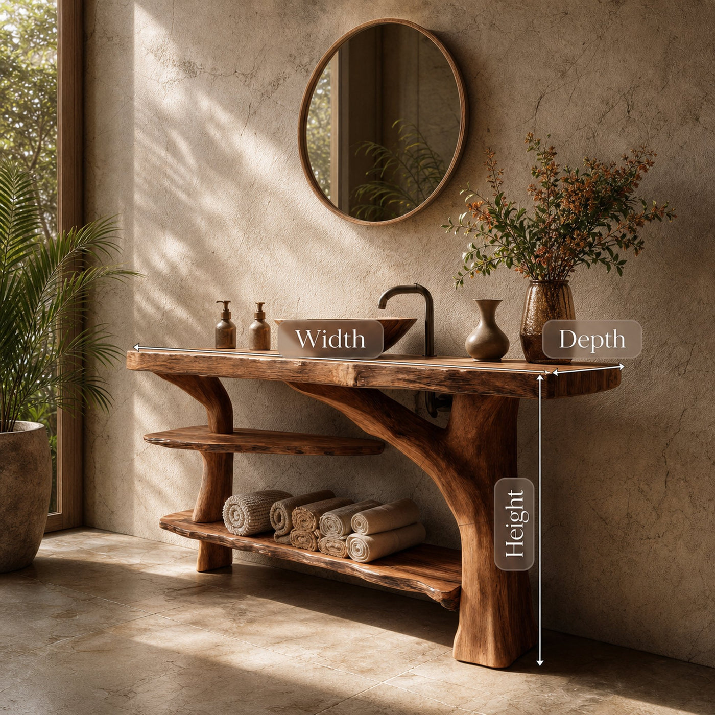 Mid Century Live Edge Bathroom Vanity Organic Wood For Luxury Spa Bath - product view 7