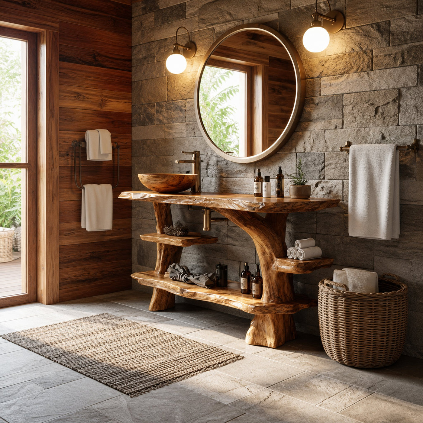 Mid Century Live Edge Tree Trunk Vanity For Modern Interior Bathroom Decor - product view 2