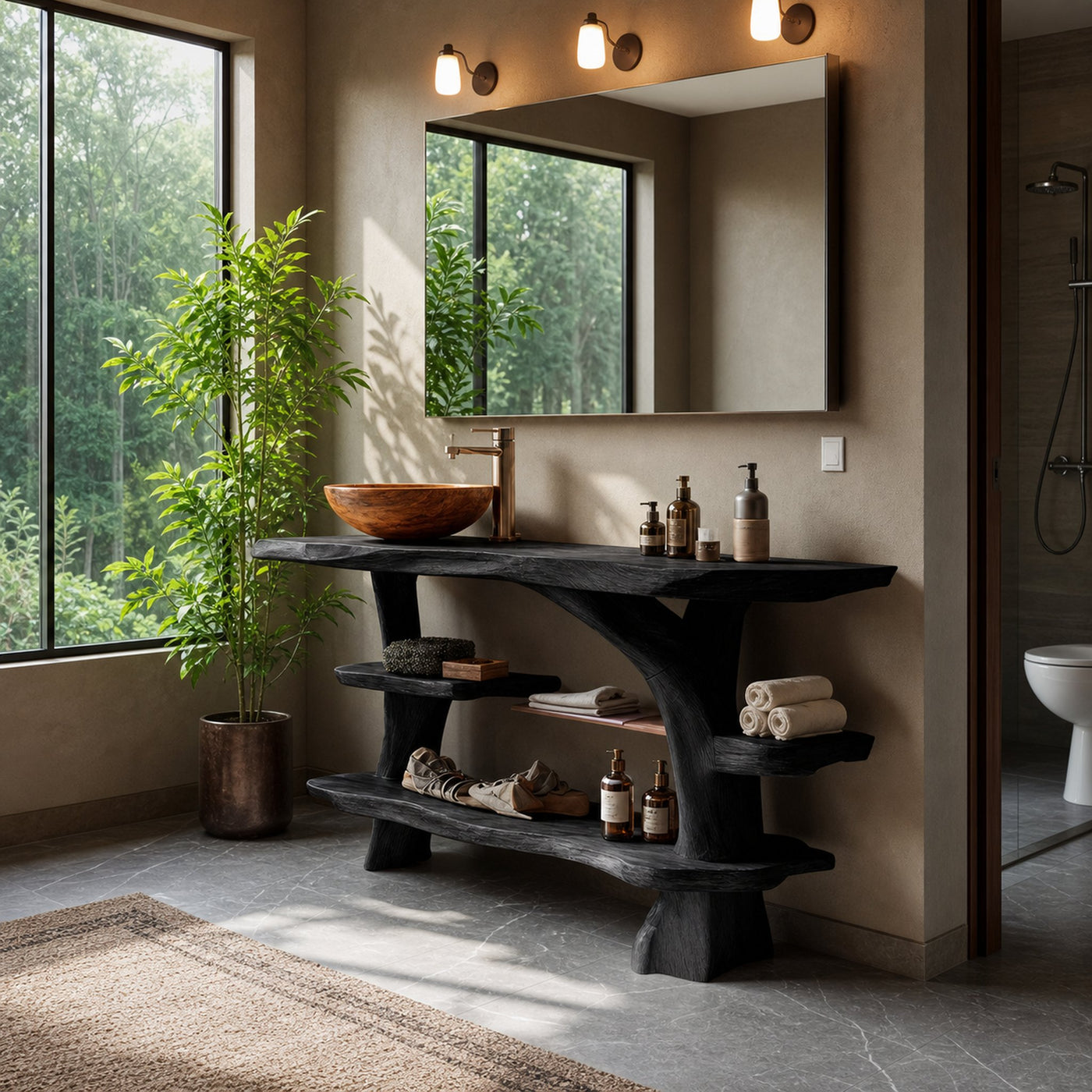 Mid Century Live Edge Tree Trunk Vanity For Modern Interior Bathroom Decor - product view 3