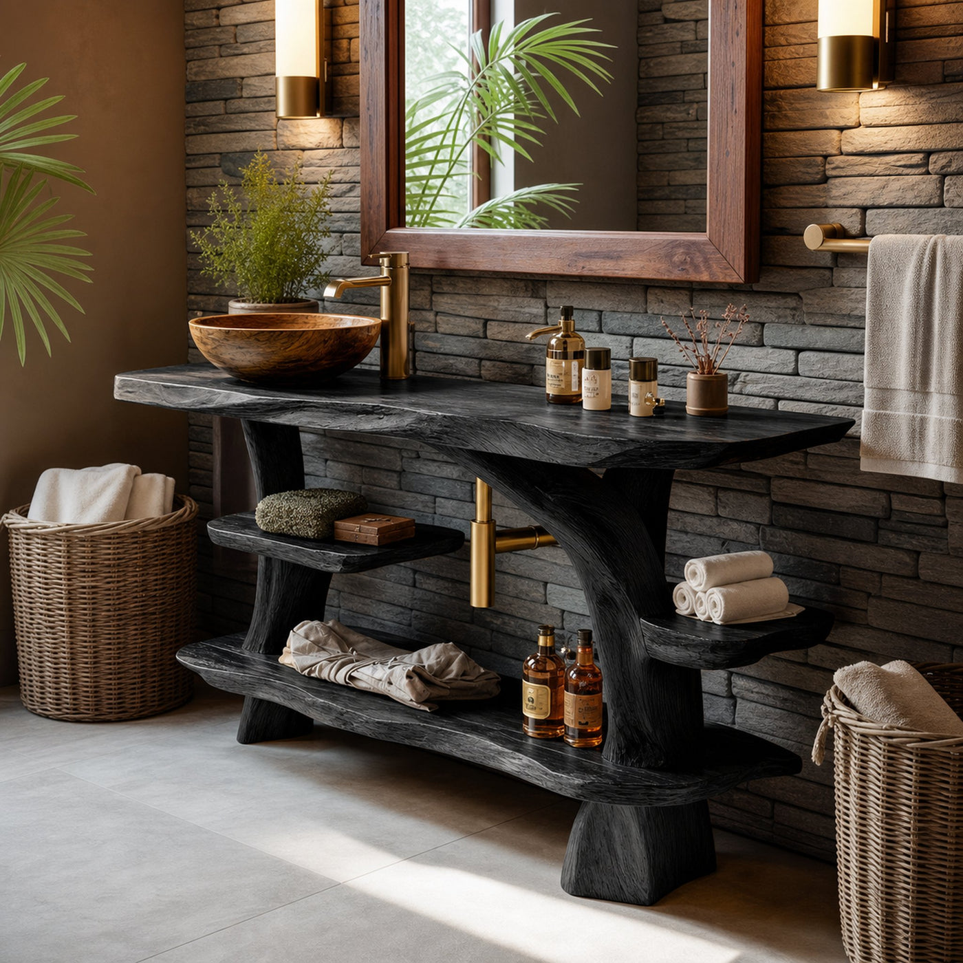 Mid Century Live Edge Tree Trunk Vanity For Modern Interior Bathroom Decor - product view 4