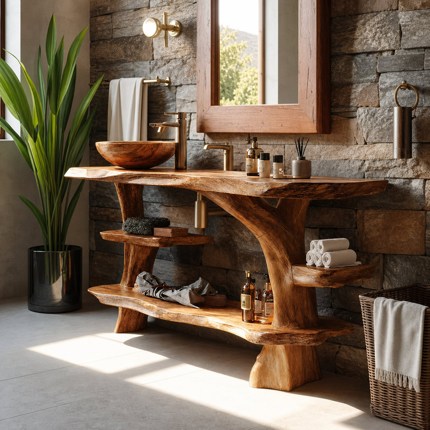 Mid Century Live Edge Tree Trunk Vanity For Modern Interior Bathroom Decor - product view 6