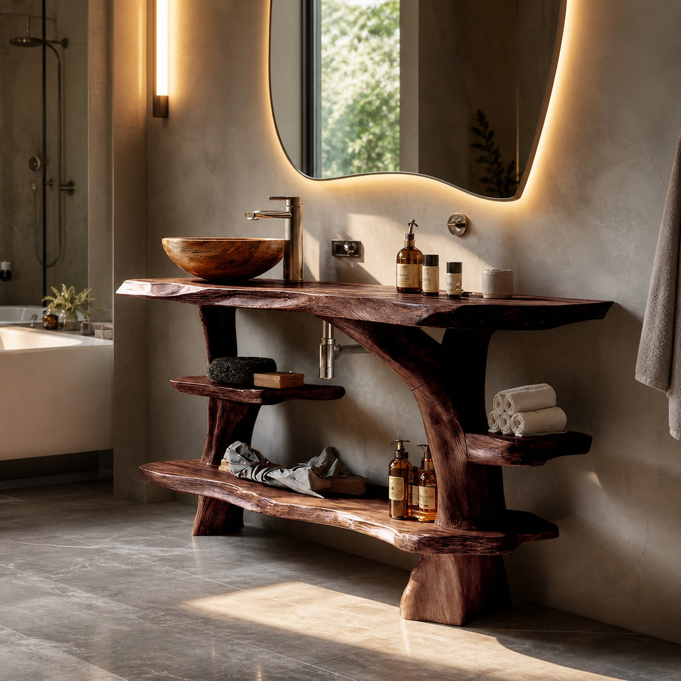 Mid Century Live Edge Tree Trunk Vanity For Modern Interior Bathroom Decor - product view 7