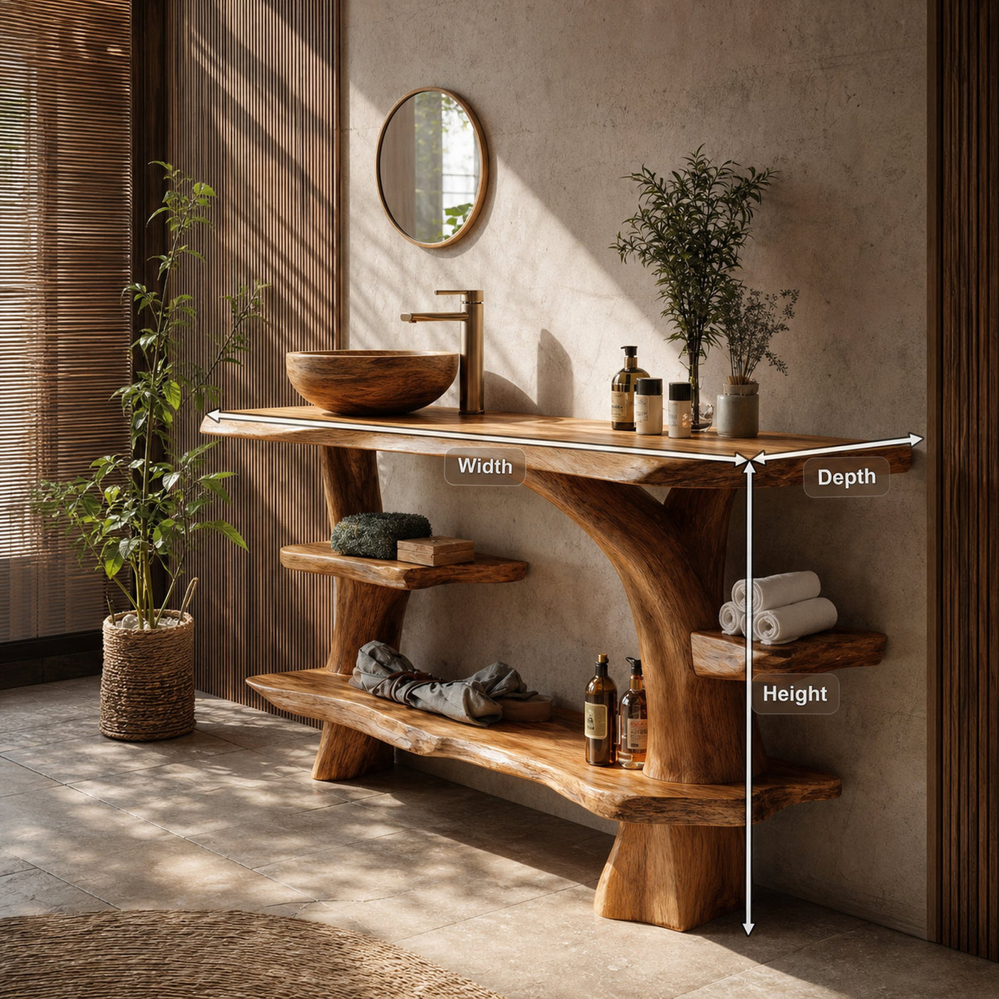 Mid Century Live Edge Tree Trunk Vanity For Modern Interior Bathroom Decor - product view 8