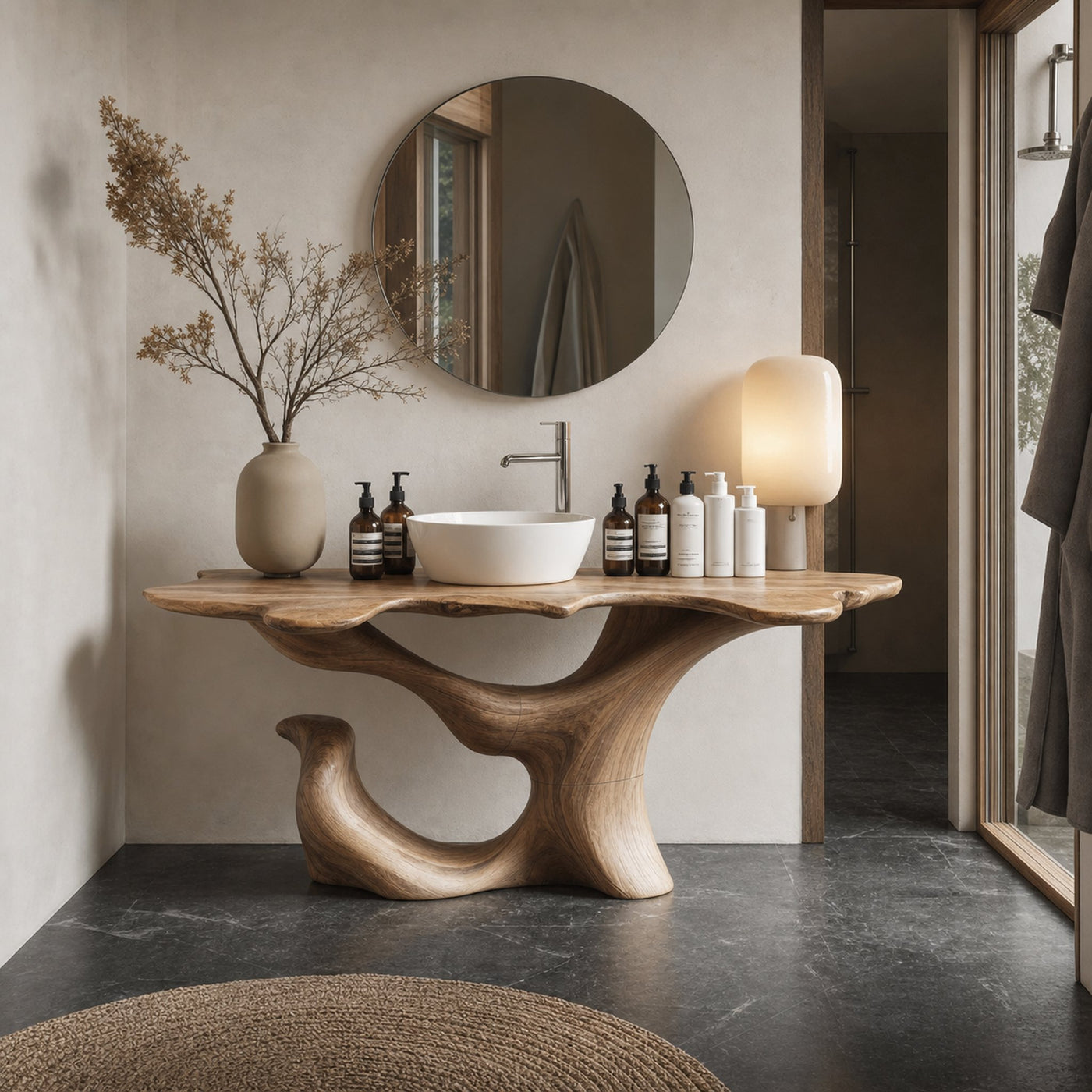 Mid Century Live Edge Vanity For Clean Bathroom Style - product view 2