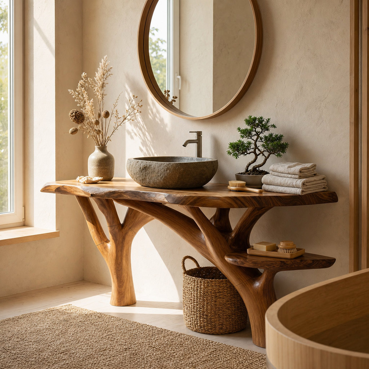Mid Century Live Edge Vanity For Guest Bathroom Setup - product view 3