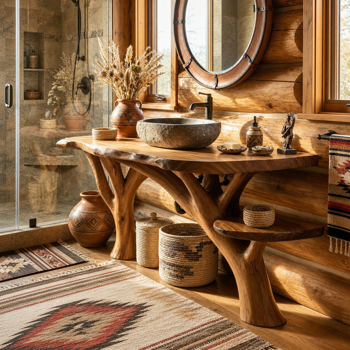 Mid Century Live Edge Vanity For Guest Bathroom Setup - product view 5
