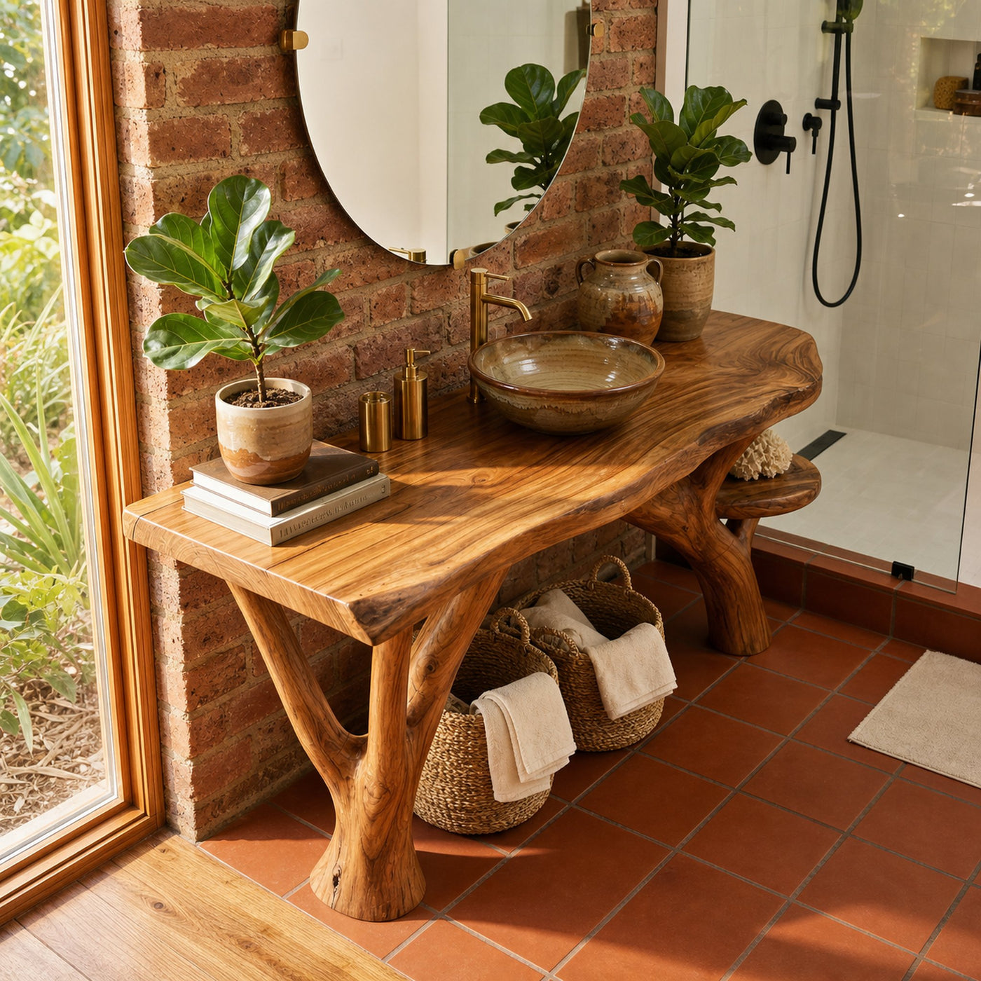 Mid Century Live Edge Vanity For Guest Bathroom Setup - product view 6