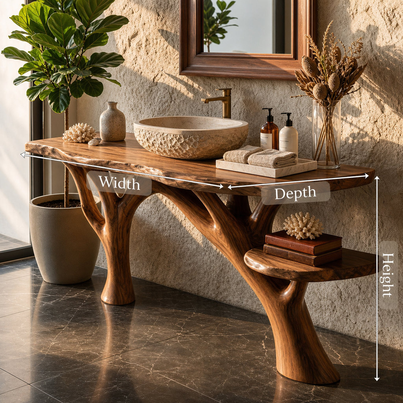 Mid Century Live Edge Vanity For Guest Bathroom Setup - product view 7