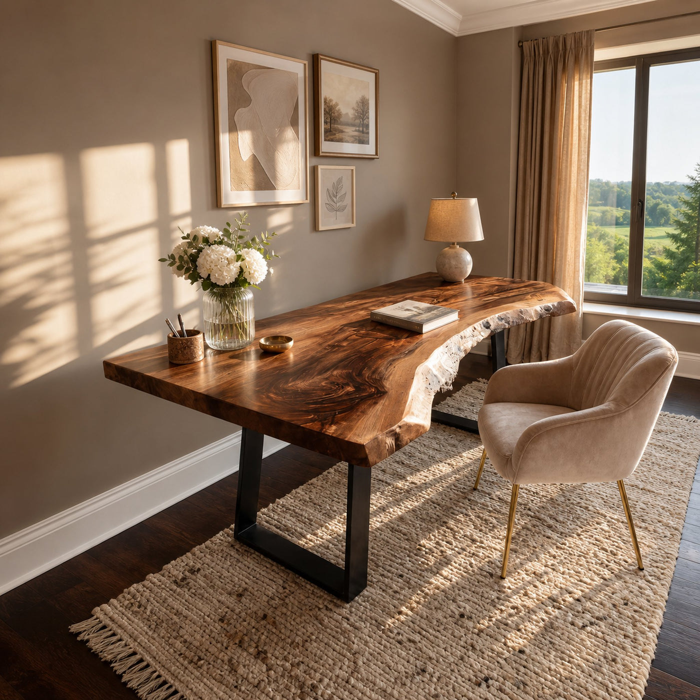 Mid Century Live Edge Wood Desk For Home Decor - product view 2
