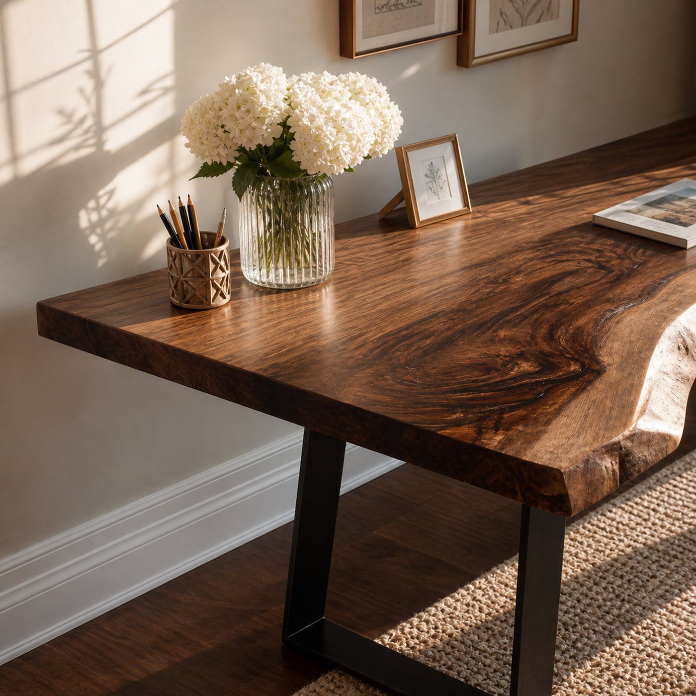 Mid Century Live Edge Wood Desk For Home Decor - product view 3