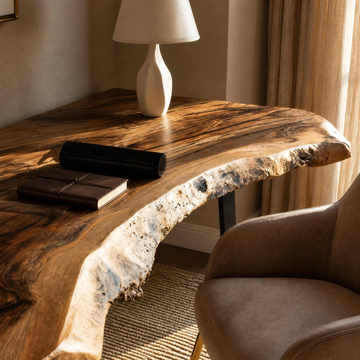 Mid Century Live Edge Wood Desk For Home Decor - product view 4