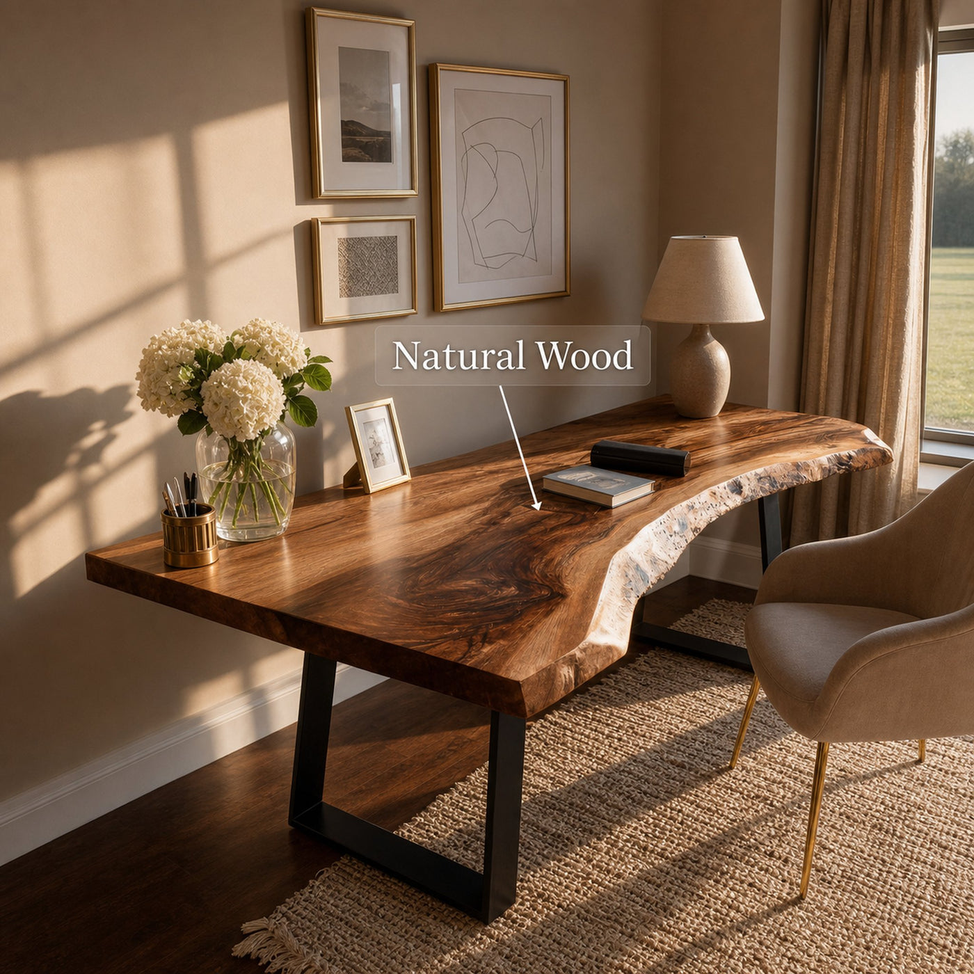 Mid Century Live Edge Wood Desk For Home Decor - product view 5