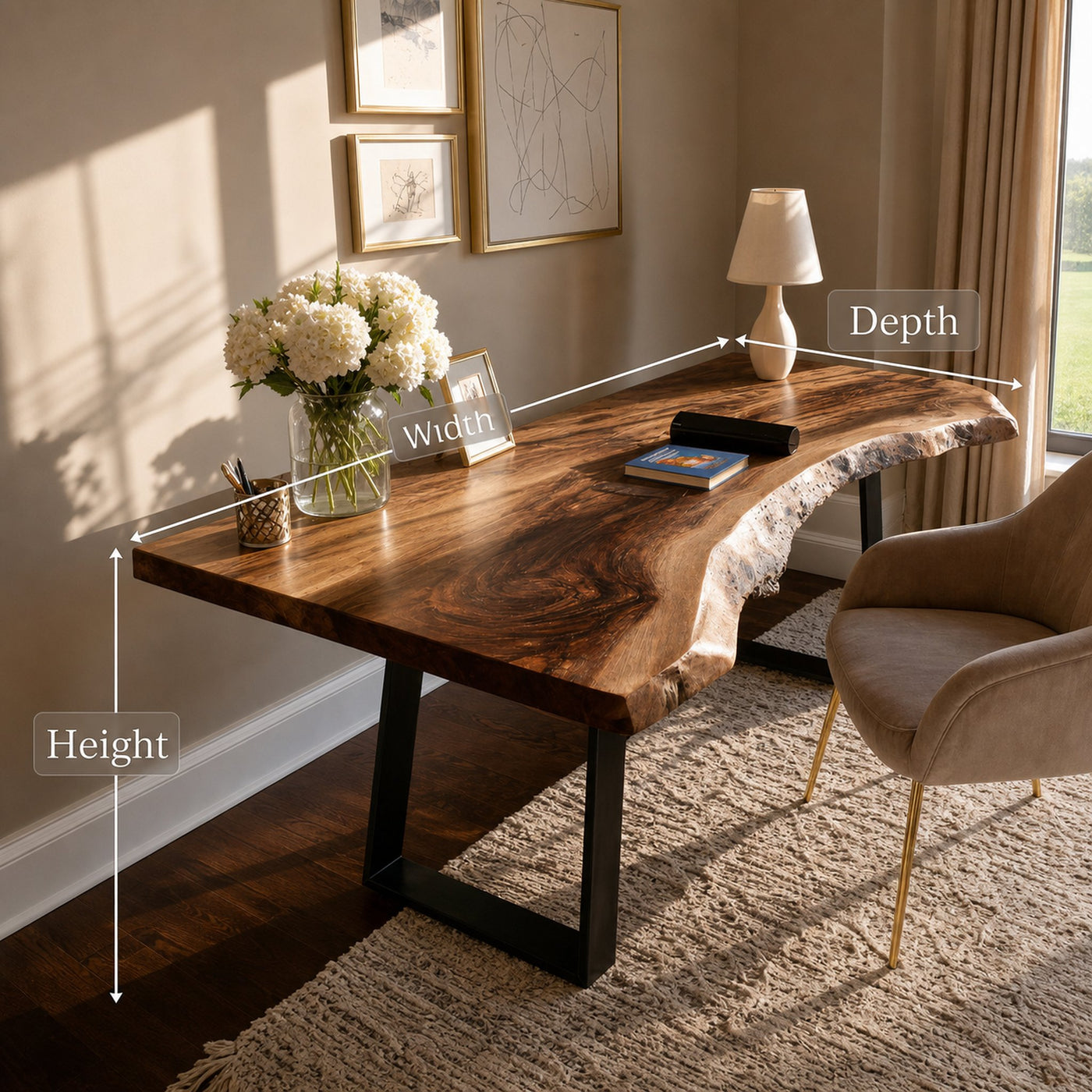 Mid Century Live Edge Wood Desk For Home Decor - product view 7