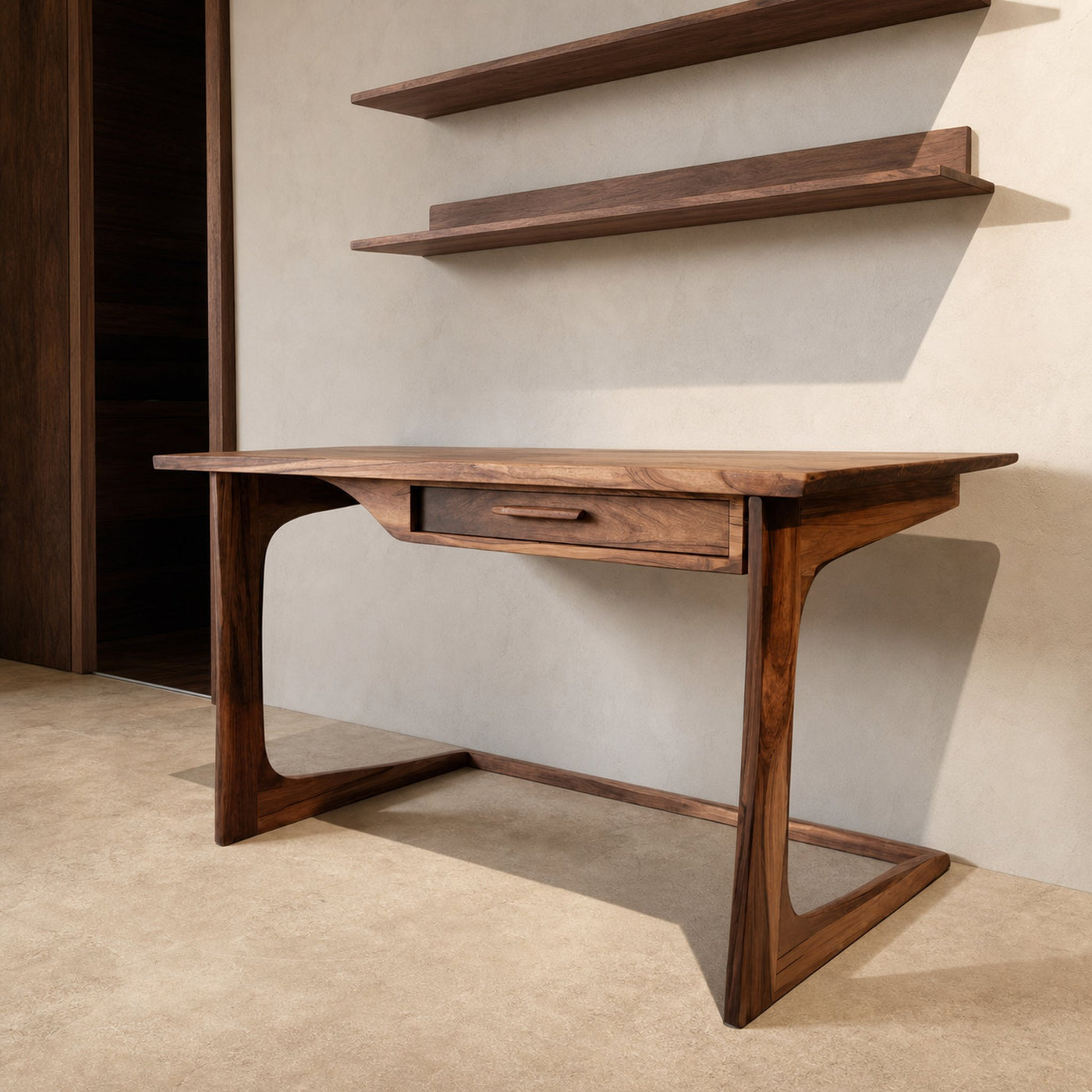 Mid Century Modern Desk With Drawer For Home Office And Workspace