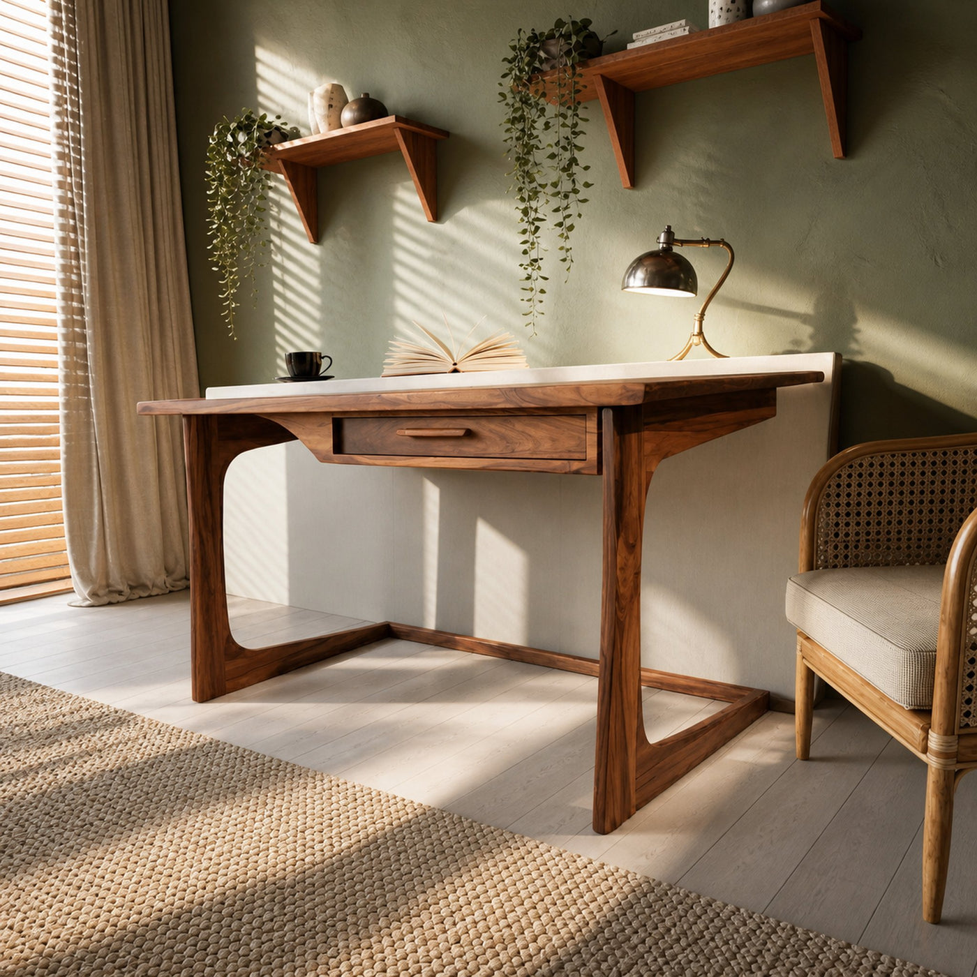 Mid Century Modern Desk With Drawer For Home Office And Workspace - product view 2
