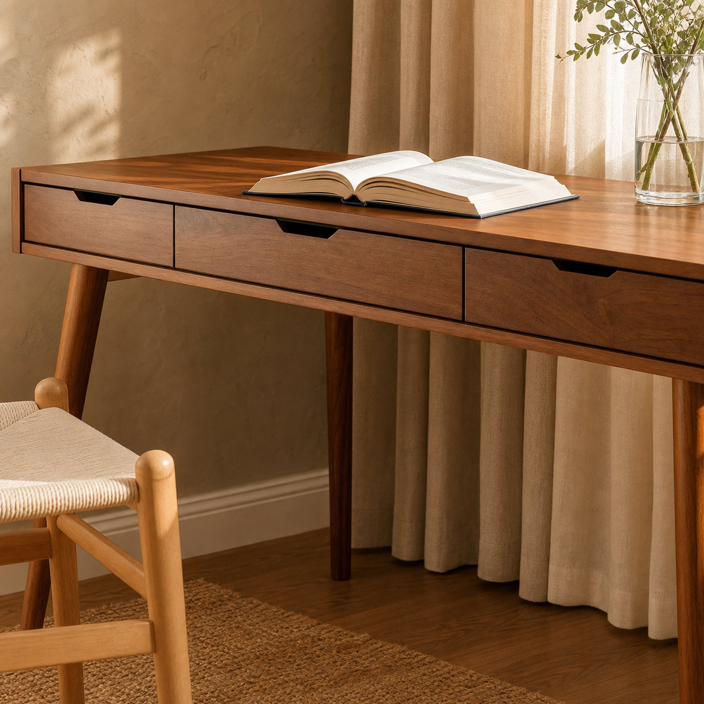 Mid Century Modern Wood Desk With Drawers For Home Office Or Study - product view 3