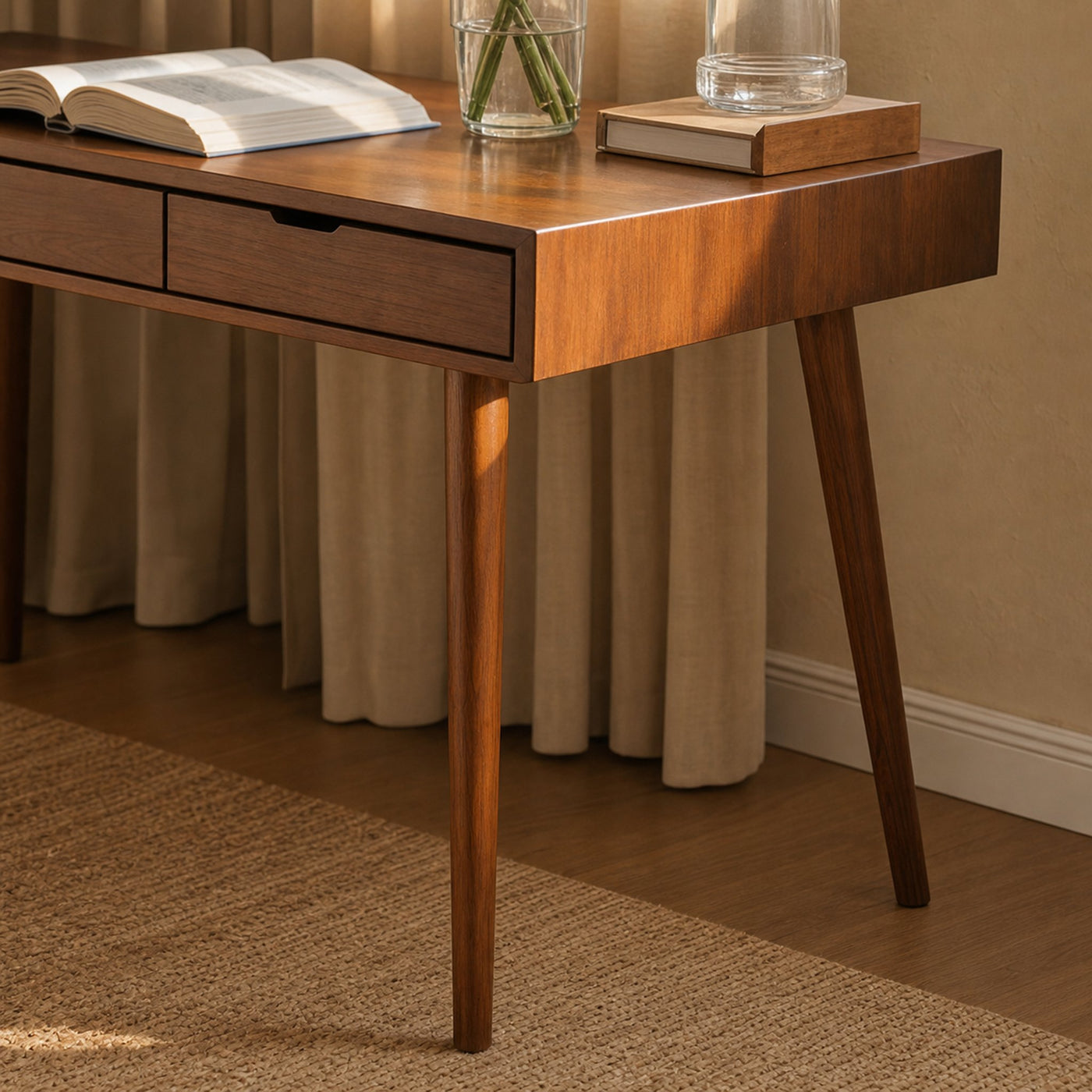 Mid Century Modern Wood Desk With Drawers For Home Office Or Study - product view 4
