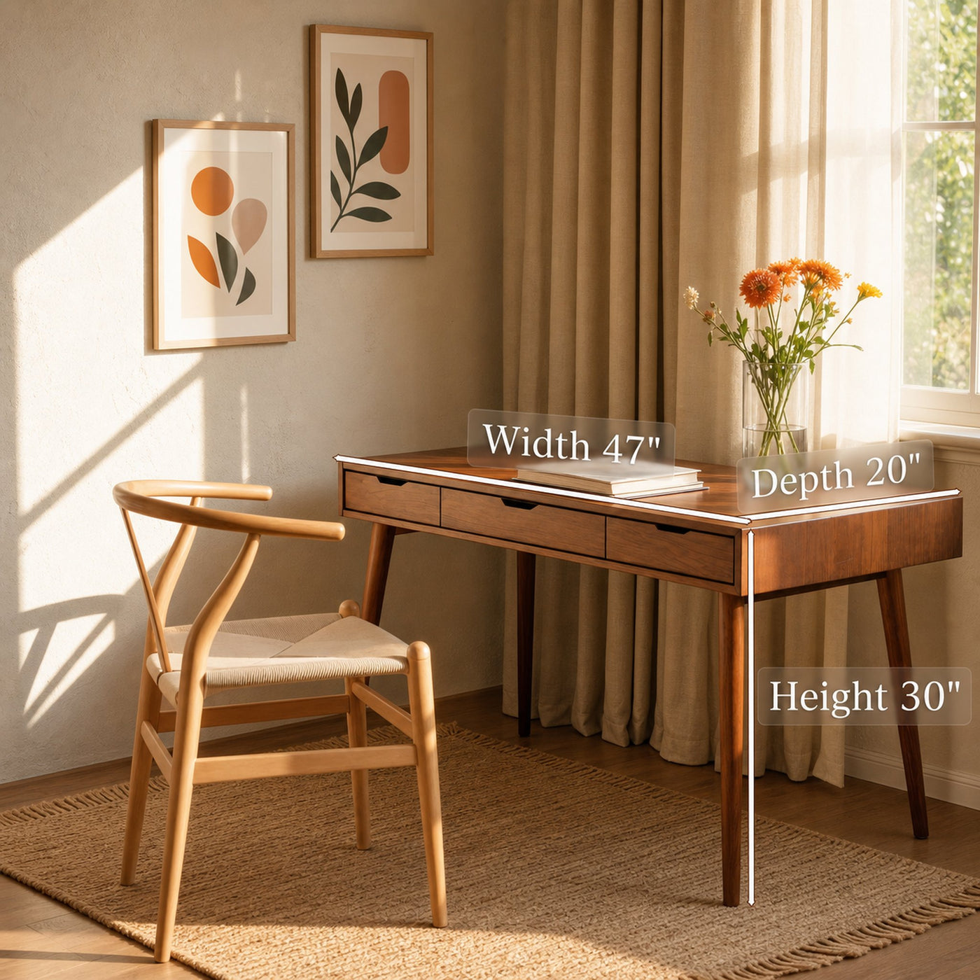 Mid Century Modern Wood Desk With Drawers For Home Office Or Study - product view 6