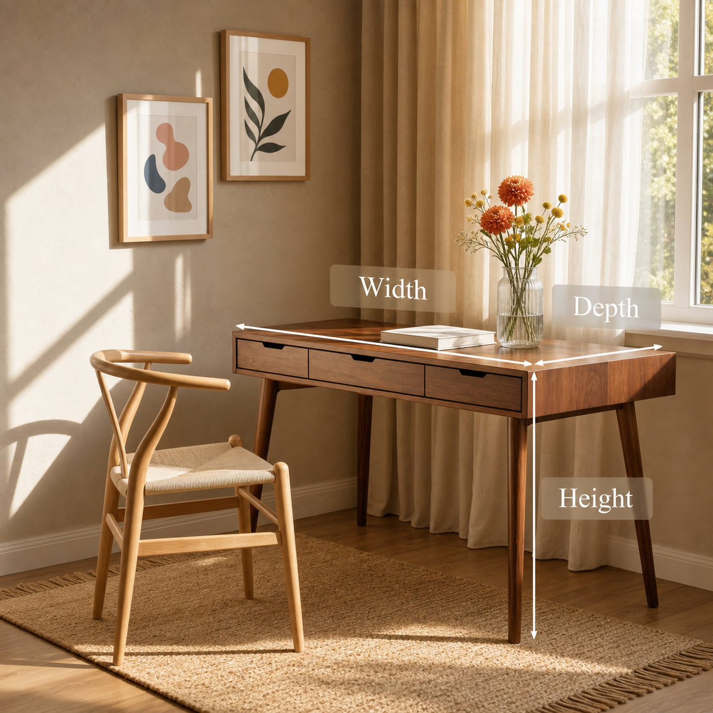 Mid Century Modern Wood Desk With Drawers For Home Office Or Study - product view 7