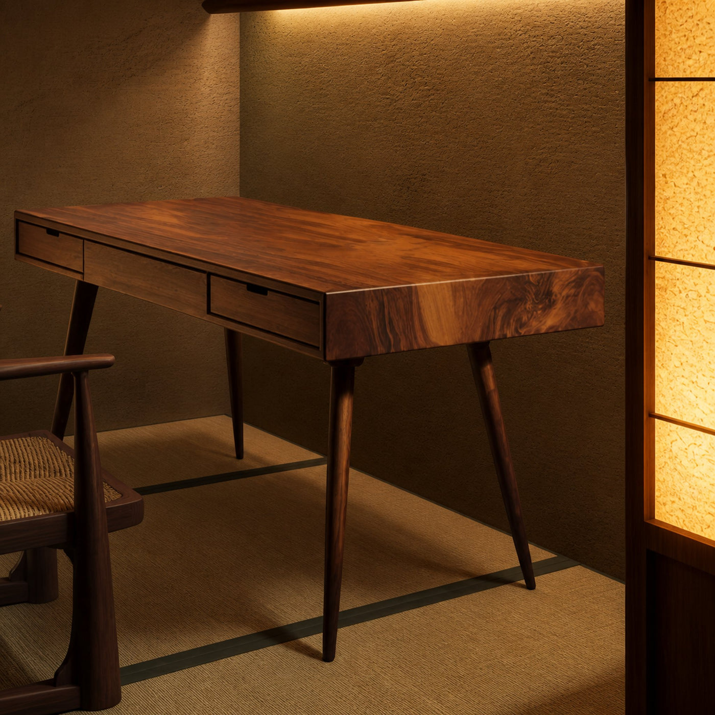 Mid Century Modern Writing Desk With Drawers For Home Office - product view 2