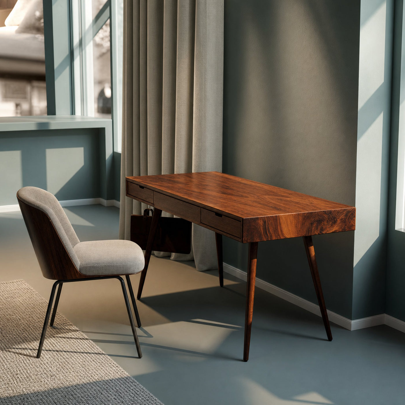 Mid Century Modern Writing Desk With Drawers For Home Office - product view 3