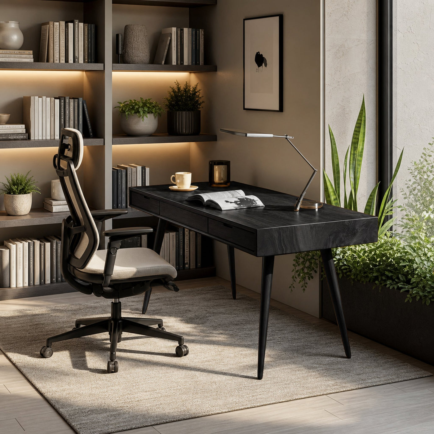 Mid Century Modern Writing Desk With Drawers For Home Office - product view 4