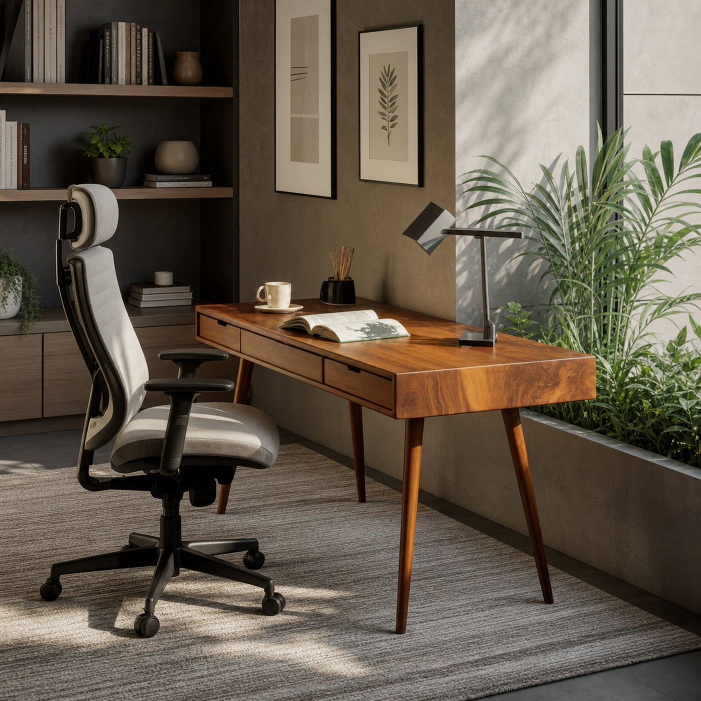 Mid Century Modern Writing Desk With Drawers For Home Office - product view 6