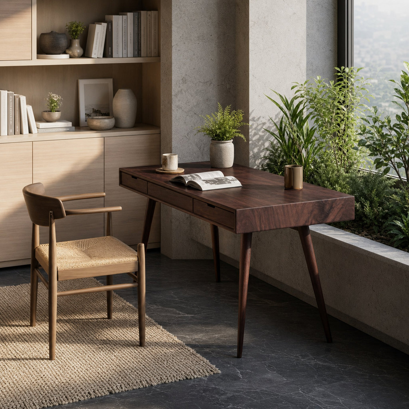 Mid Century Modern Writing Desk With Drawers For Home Office - product view 7