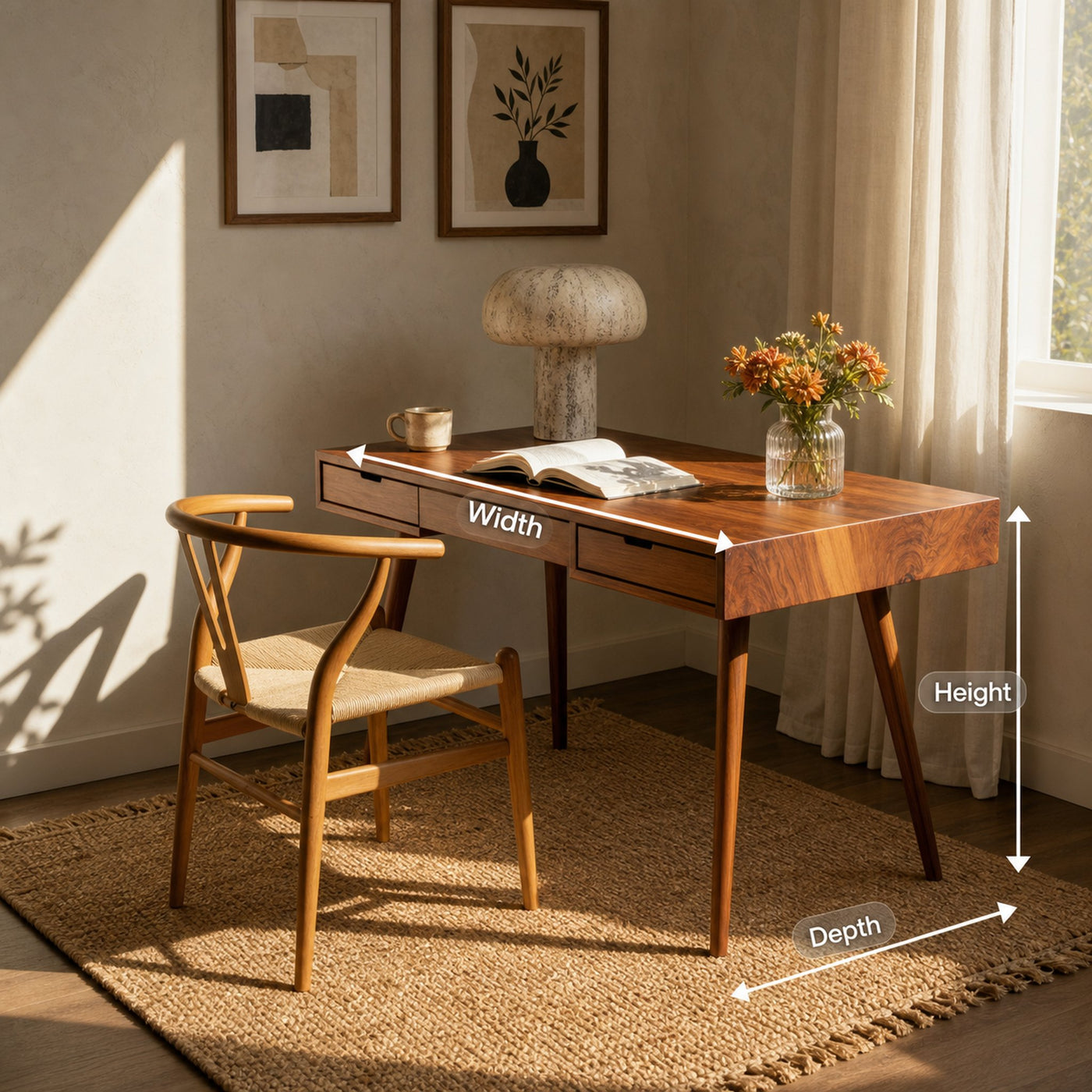 Mid Century Modern Writing Desk With Drawers For Home Office - product view 8